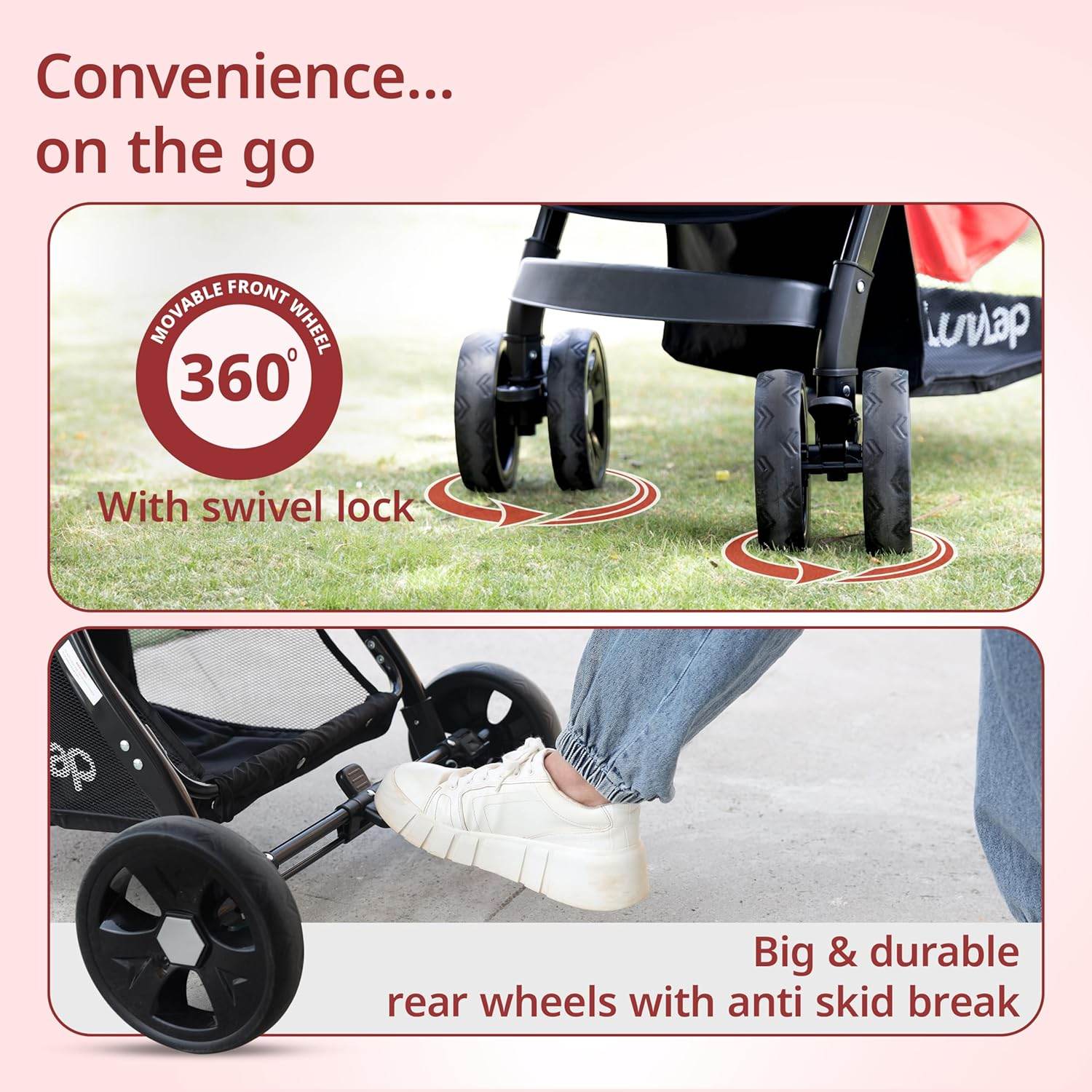 LuvLap Galaxy Baby Stroller – Soft Cushioned Seat, Multi-Level Recline, One-Hand Fold, Safety Harness (Red & Black) - Timbuktoon