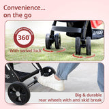 LuvLap Galaxy Baby Stroller – Soft Cushioned Seat, Multi-Level Recline, One-Hand Fold, Safety Harness (Red & Black) - Timbuktoon