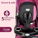 LuvLap Galaxy Infant Stroller – Soft Cushioned Seat, Multi-Level Recline & Secure Harness, Foldable Design for 0 to 3 Yrs (Pink & Black) - Timbuktoon