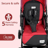LuvLap Galaxy Baby Stroller – Soft Cushioned Seat, Multi-Level Recline, One-Hand Fold, Safety Harness (Red & Black) - Timbuktoon