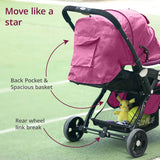LuvLap Galaxy Infant Stroller – Soft Cushioned Seat, Multi-Level Recline & Secure Harness, Foldable Design for 0 to 3 Yrs (Pink & Black) - Timbuktoon