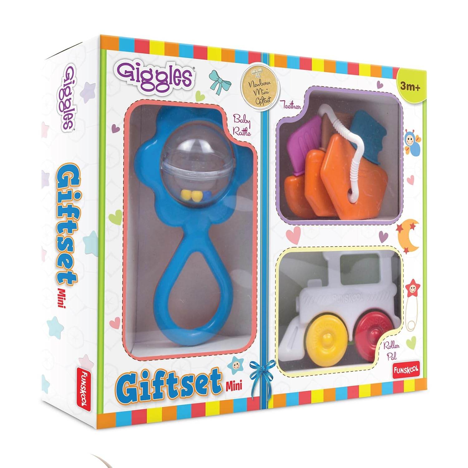 Giggles Funskool Gift Set Mini, Toy Set for Newborn Baby, Infants & Toddlers, Includes Rattle, Teether, Vehicle & Activity Toys With Development, Gift Set for Babies, Multicolor Age 5+ Months - Timbuktoon
