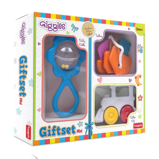 Giggles Funskool Gift Set Mini, Toy Set for Newborn Baby, Infants & Toddlers, Includes Rattle, Teether, Vehicle & Activity Toys With Development, Gift Set for Babies, Multicolor Age 5+ Months - Timbuktoon