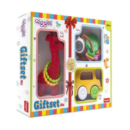 Giggles - Gift Set Mini, Multicolour Baby Toy Gift Set for New Born, Rattle,Teether,Vehicle, 6 Months & Above, Infant Toys - Timbuktoon