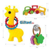 Giggles - Gift Set Mini, Multicolour Baby Toy Gift Set for New Born, Rattle,Teether,Vehicle, 6 Months & Above, Infant Toys - Timbuktoon