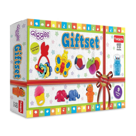 Giggles Funskool Gift Set Premium, Toy Set for Newborn Baby, Infants & Toddlers, Includes Rattle, Teether, Animals & Activity Toys With Development, Gift Set for Babies, Multicolor Age 3+ Months - Timbuktoon