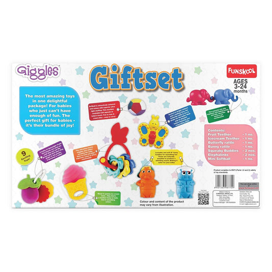 Giggles Funskool Gift Set Premium, Toy Set for Newborn Baby, Infants & Toddlers, Includes Rattle, Teether, Animals & Activity Toys With Development, Gift Set for Babies, Multicolor Age 3+ Months - Timbuktoon