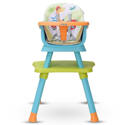 LuvLap Multifunctional 6-in-1 Baby High Chair – Booster, Toddler Seat, Table & Stool – Adjustable Design with 5-Point Safety Belt – 6 to 36 Months – Green/Blue - Timbuktoon