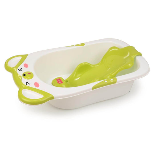 LuvLap Bubble Baby Bathtub (White & Green) & Anti Slip Baby Plastic Bath Chair (Green), Bathtub with Drain Plug, Baby Bath Seat/Sling with Non Slip Suction Base, Baby Bathing Essential - Timbuktoon