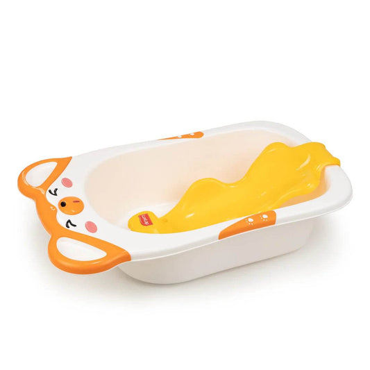 Bubble Baby Bathtub (White & Orange) & Anti Slip Baby Plastic Bath Chair (Yellow) - Timbuktoon