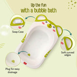 LuvLap Bubble Baby Bathtub (White & Green) & Anti Slip Baby Plastic Bath Chair (Green), Bathtub with Drain Plug, Baby Bath Seat/Sling with Non Slip Suction Base, Baby Bathing Essential - Timbuktoon