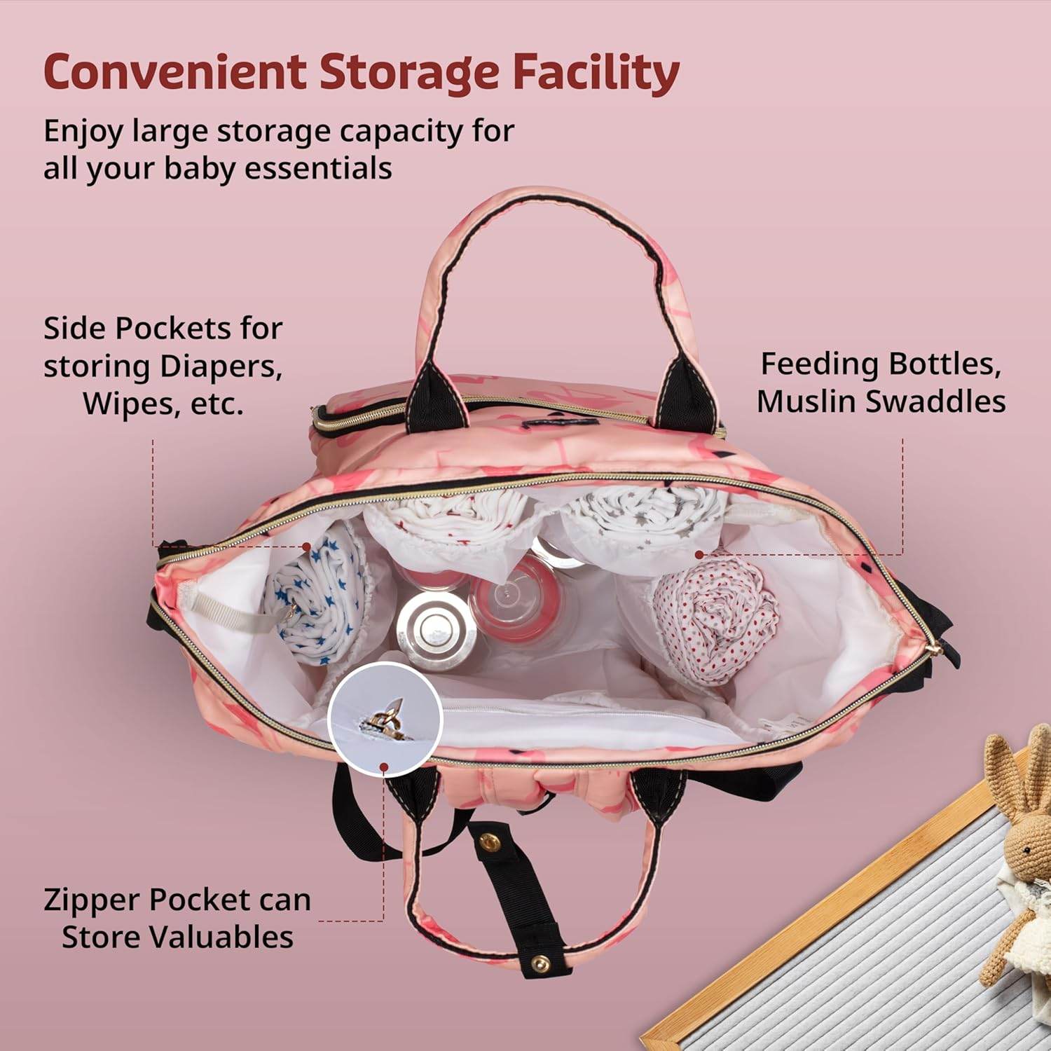 LUVLAP Lily Multifunctional Waterproof Diaper Bag for Mothers for Travel, Mother Travelling Bag, Backpack Cum Tote bag for Mothers, Large storage capacity - Timbuktoon