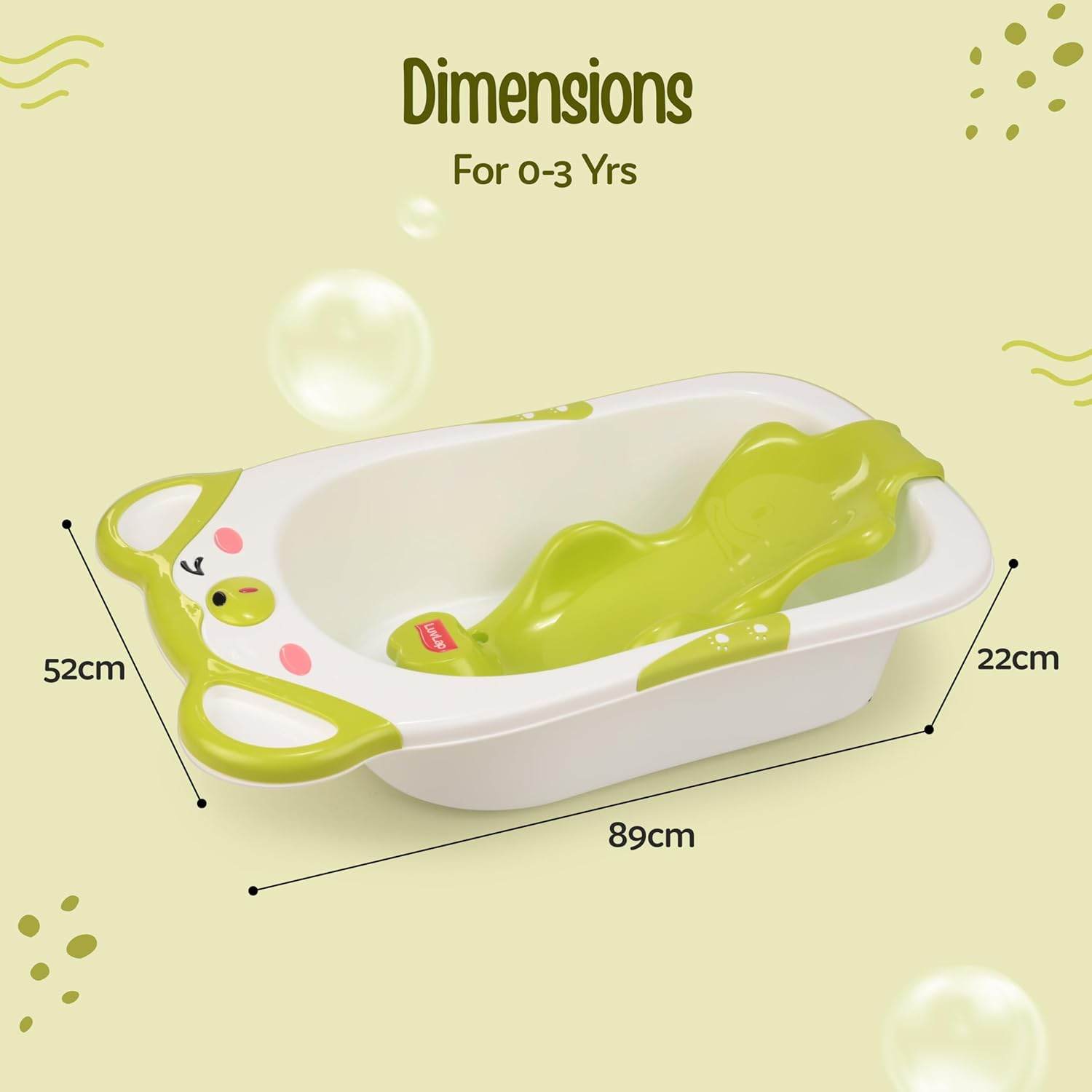 LuvLap Bubble Baby Bathtub (White & Green) & Anti Slip Baby Plastic Bath Chair (Green), Bathtub with Drain Plug, Baby Bath Seat/Sling with Non Slip Suction Base, Baby Bathing Essential - Timbuktoon