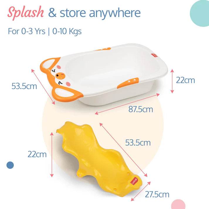Bubble Baby Bathtub (White & Orange) & Anti Slip Baby Plastic Bath Chair (Yellow) - Timbuktoon