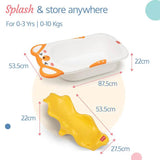 Bubble Baby Bathtub (White & Orange) & Anti Slip Baby Plastic Bath Chair (Yellow) - Timbuktoon