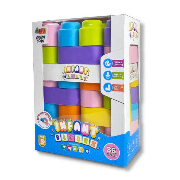 Zephyr Learning Steps - Infant Blocks-4, Montessori Toys for Babies, Early Development, Soft Building Blocks, Block Sets, Colors and Counting, Premium Blocks, Stack Toy, Toddler Block Toys, 36 Pieces - Timbuktoon