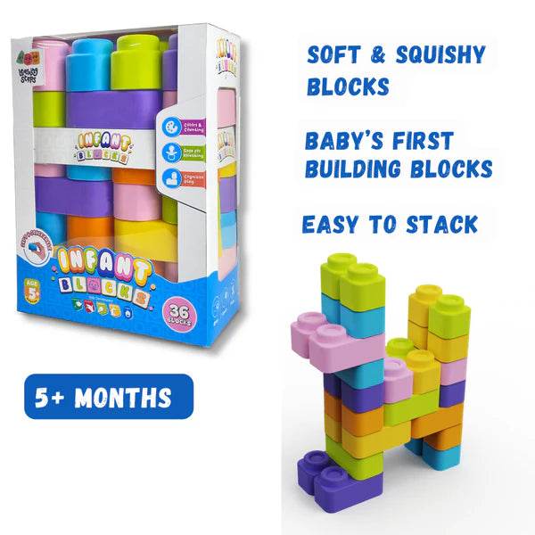 Zephyr Learning Steps - Infant Blocks-4, Montessori Toys for Babies, Early Development, Soft Building Blocks, Block Sets, Colors and Counting, Premium Blocks, Stack Toy, Toddler Block Toys, 36 Pieces - Timbuktoon