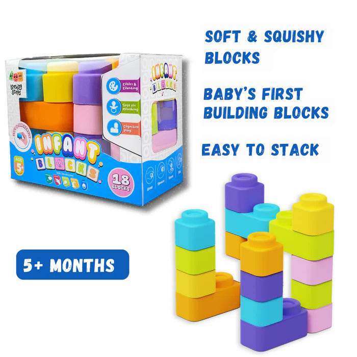 Zephyr Learning Steps - Infant Blocks-2, Montessori Toys for Babies, Early Development, Soft Building Blocks, Block Sets, Colors and Counting, Premium Blocks, Stack Toy, Toddler Block Toys, 18 Pieces - Timbuktoon