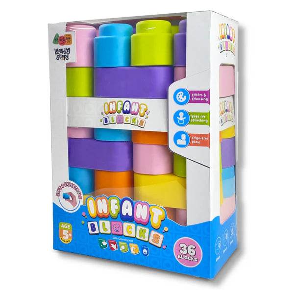 Zephyr Learning Steps - Infant Blocks-4, Montessori Toys for Babies, Early Development, Soft Building Blocks, Block Sets, Colors and Counting, Premium Blocks, Stack Toy, Toddler Block Toys, 36 Pieces - Timbuktoon