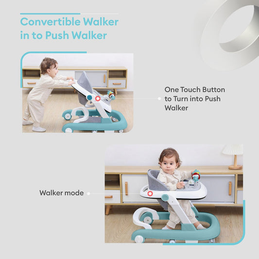 R for Rabbit Little Feet Baby Walker for Kids 9–18 Months | 2-in-1 Activity Walker with Detachable Toy Bar, Adjustable Height & Foldable Design(Green)