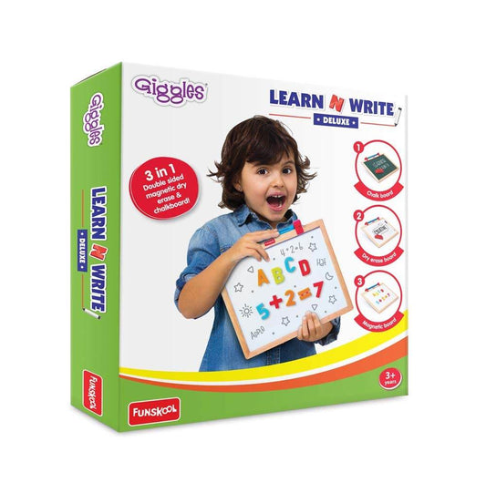 Giggles - Learn N Write Deluxe, 3 in 1 Magnetic Dry Erase & Chalkboard, Develops Early Writing Skills, 3 Years & Above, Preschool Toys, Multicolour - Timbuktoon