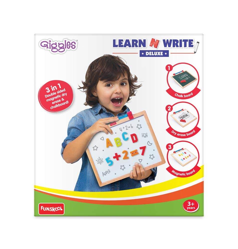 Giggles - Learn N Write Deluxe, 3 in 1 Magnetic Dry Erase & Chalkboard, Develops Early Writing Skills, 3 Years & Above, Preschool Toys, Multicolour - Timbuktoon