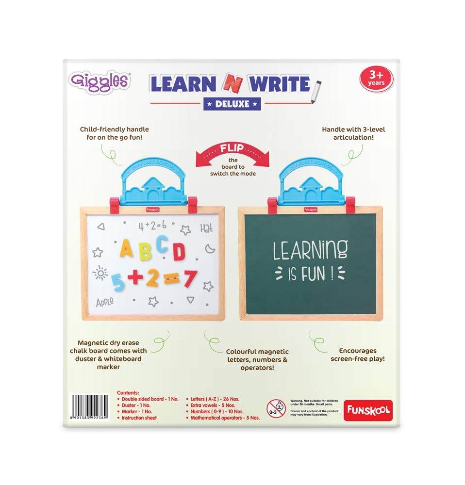 Giggles - Learn N Write Deluxe, 3 in 1 Magnetic Dry Erase & Chalkboard, Develops Early Writing Skills, 3 Years & Above, Preschool Toys, Multicolour - Timbuktoon