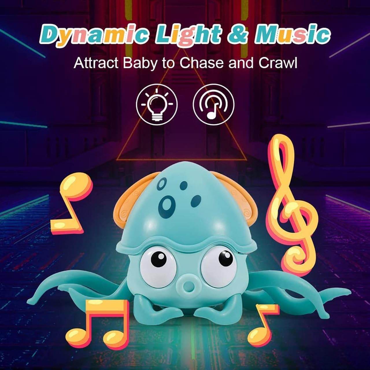 Musical Crawling Octopus Toy for Babies | Interactive Dancing, Wiggling & Sensory Movement Toy | Auto Obstacle Avoidance | Engaging Tummy Time Companion - Timbuktoon