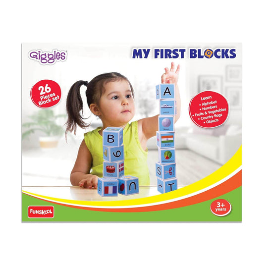 Funskool Giggles - My First Block,Learning Acitvity,Motor Skills, Learn Letters and Numbers, Fruits & Vegetables, Country Flags, Mutlicolor,for 3 Years and Above. - Timbuktoon
