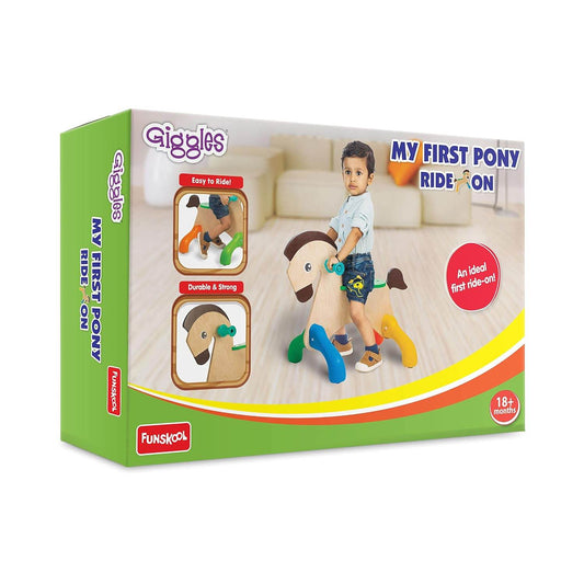Funskool Giggles - My First Pony, Ride On Toy, Wooden, Ride-on for Toddlers, 18 Months +, Front and Back Movement, Motor Skills and Sense of Direction, Indoors - Timbuktoon