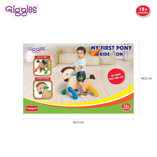 Funskool Giggles - My First Pony, Ride On Toy, Wooden, Ride-on for Toddlers, 18 Months +, Front and Back Movement, Motor Skills and Sense of Direction, Indoors - Timbuktoon