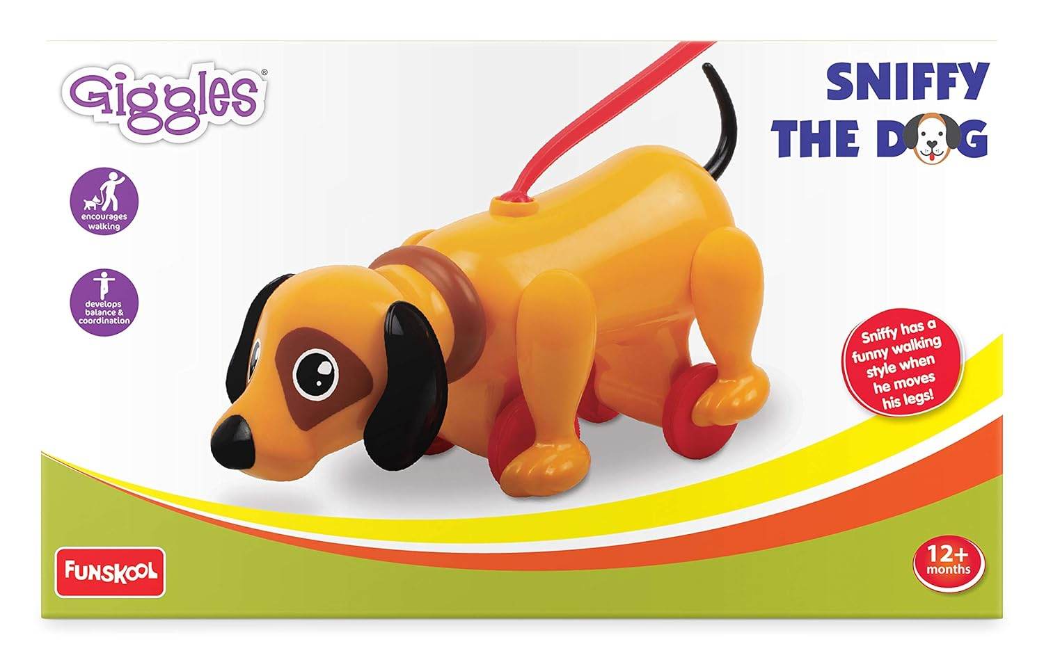 Funskool Giggles - Sniffy The Dog , Pull along toy , Head bobs,Tail wags,Encourages Walking , Toy for 1 year old, Infant and Preschool Toys, 12 months & above - Timbuktoon