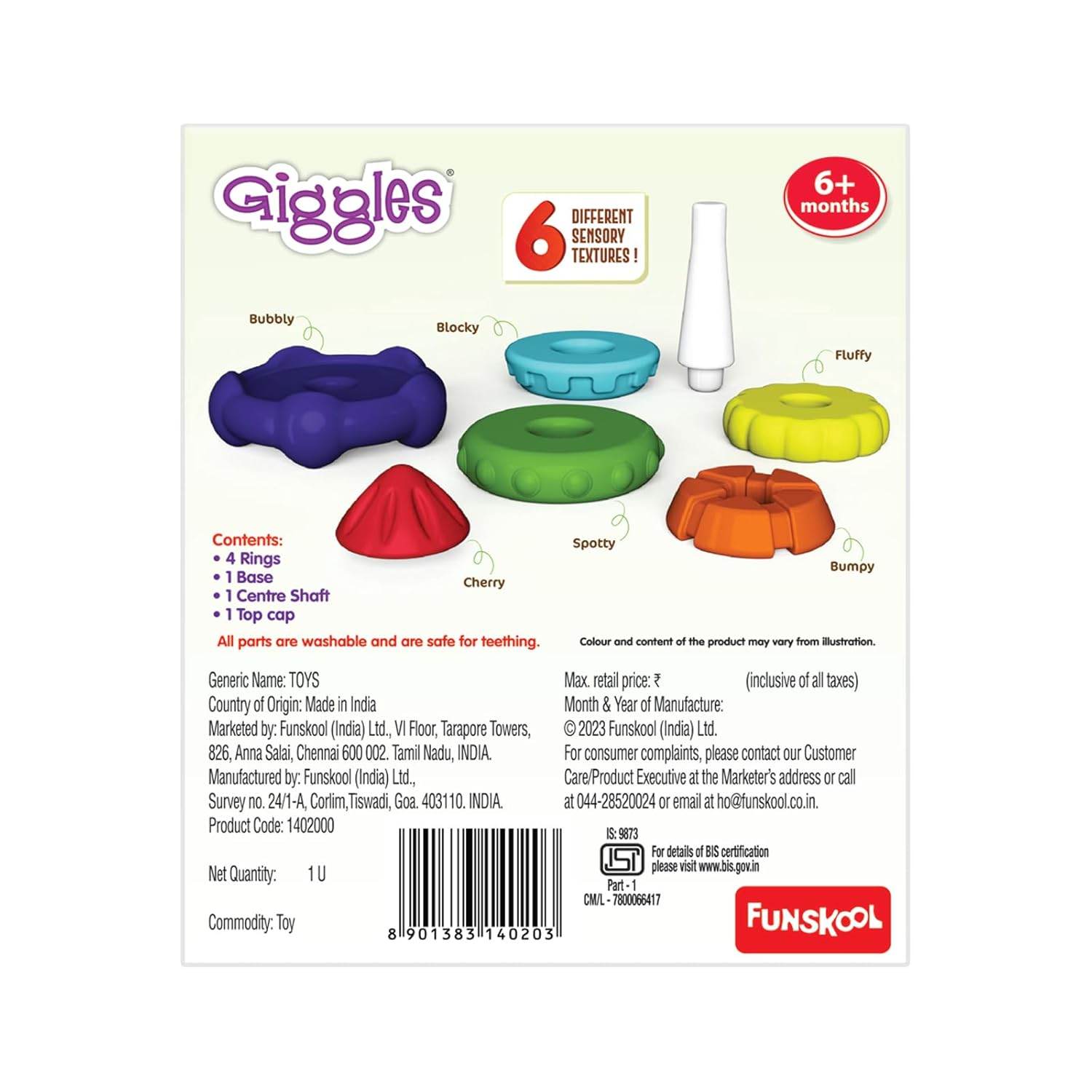 Giggles Funskool Stack A Rocket, Nesting & Stackable Textured Toy for Kids, Encourages Learning & Development, Fun Activity for Babies, Gift Set for Kid, Age 6+ Months - Timbuktoon