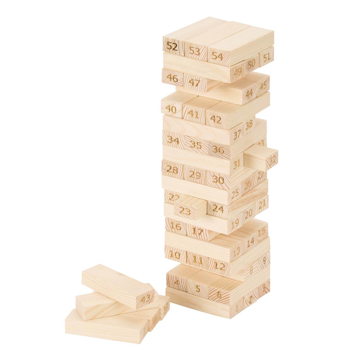 Simmar Wooden Stacking Tower Game – 54 Premium Hardwood Blocks & 4 Dice | Fun Party & Family Game for 6+ Years - Timbuktoon