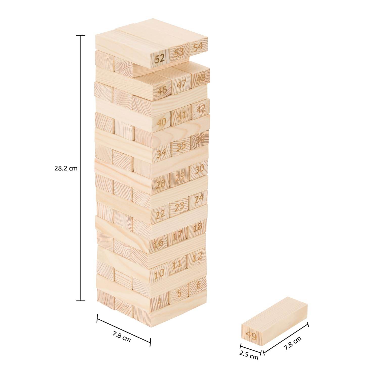 Simmar Wooden Stacking Tower Game – 54 Premium Hardwood Blocks & 4 Dice | Fun Party & Family Game for 6+ Years - Timbuktoon