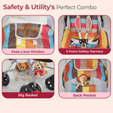 LuvLap Sunshine Stroller for Infants & Toddlers – Multi-Position Backrest, 360° Front Wheels, Safety Harness & Storage Basket (Stripes) - Timbuktoon