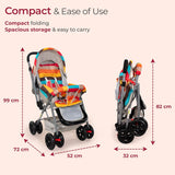 LuvLap Sunshine Stroller for Infants & Toddlers – Multi-Position Backrest, 360° Front Wheels, Safety Harness & Storage Basket (Stripes) - Timbuktoon