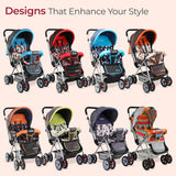 LuvLap Sunshine Stroller for Infants & Toddlers – Multi-Position Backrest, 360° Front Wheels, Safety Harness & Storage Basket (Stripes) - Timbuktoon