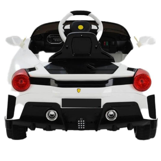 Toy House 127 7.6A Sports Ride-On Car for Kids – White Stylish battery-powered car with Bluetooth music, LED lights, remote control & 2 opening doors. A fun and feature-packed ride for little drivers! - Timbuktoon