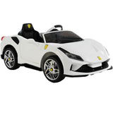 Toy House 127 7.6A Sports Ride-On Car for Kids – White Stylish battery-powered car with Bluetooth music, LED lights, remote control & 2 opening doors. A fun and feature-packed ride for little drivers! - Timbuktoon