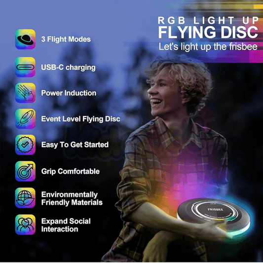 Light-Up LED Flying Disc – Glow-in-Dark Rechargeable Frisbee with Auto Lighting, Smart Play Modes, Rounded Corners, and Non-Slip Grip – Perfect for Boys, Girls, and Outdoor Fun - Timbuktoon