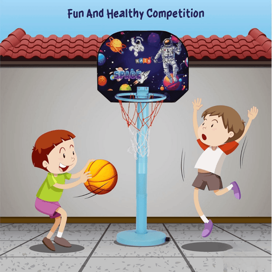 Space Basketball Set for Kids | 5-Level Adjustable Height with Stand & Ball Indoor & Outdoor Sports Toy for Ages 2+ | Easy Setup | Ideal Birthday Gift - Timbuktoon