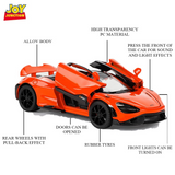 Joy Junction 1:32 Scale McLaren 765LT Die-cast Pull-Back Car – Alloy Model Toy with Openable Doors, Lights & Sound | Orange Sports Car for Kids 3+ & Collectors (Orange)