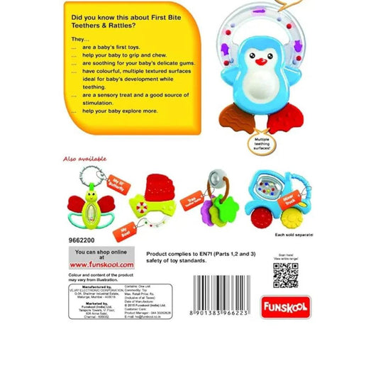 Giggles Funskool, Penguin Pal Teether Rattle, Multi Color, 3 Months + - Timbuktoon