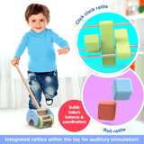Funskool Giggles Rattle Strider Wooden,Push Along Toy, with Detachable Handle, Ideal for Toddlers, Playful Kid Toy, 18months and Above - Timbuktoon