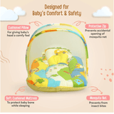 Luv Lap LuvLap Baby Mattress with Mosquito Net, Thick Base Bedding Set with Soft Pillow and Zip Closure, Suitable for Babies 6 Months+, Fun Cars Print Design, Size 75x40x40 cm Multicolor - Timbuktoon