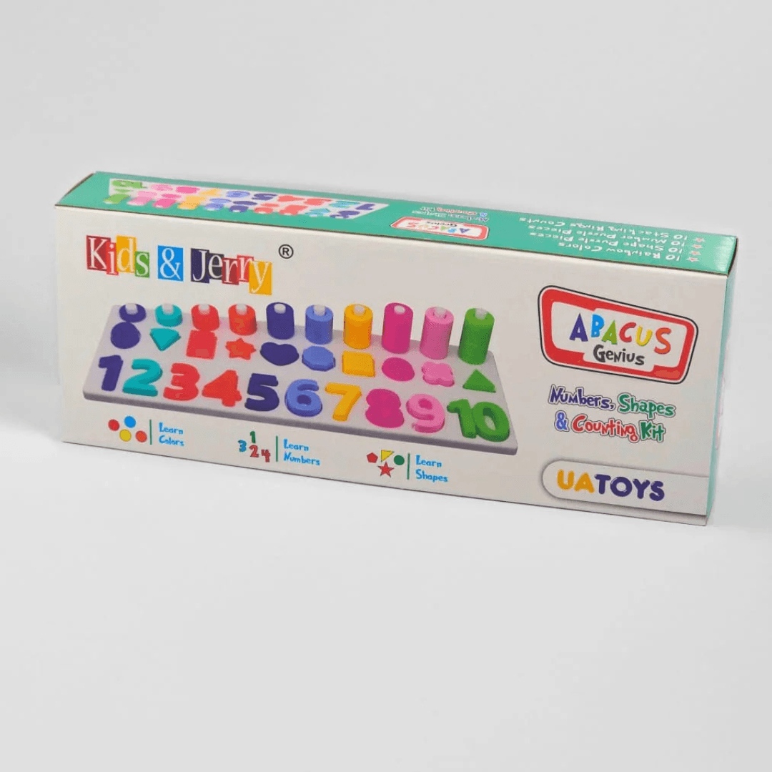 UA Toys Educational Abacus Toy for Kids – Number Counting 1-10, 55 Colorful Stacking Beads & 10 Unique Shapes – Montessori Learning Toy for Early Math Skills, STEM Preschool Educational Game - Timbuktoon