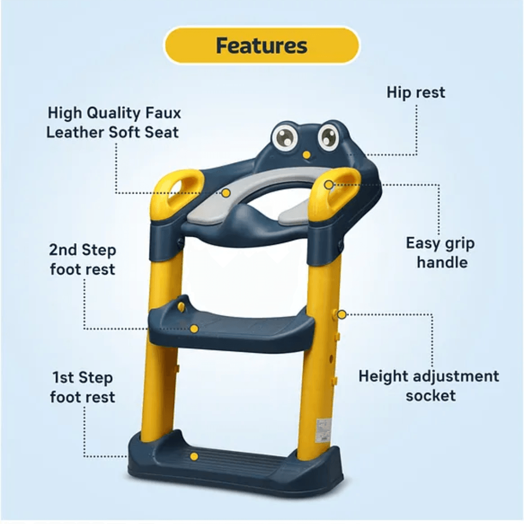 Luv Lap LuvLap Trainer Potty Seat with Ladder, Fits Standard Toilets, Potty Training for Boys & Girls 1+ Years, Safe & Easy Use, Yellow & Blue - Timbuktoon