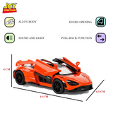 Joy Junction 1:32 Scale McLaren 765LT Die-cast Pull-Back Car – Alloy Model Toy with Openable Doors, Lights & Sound | Orange Sports Car for Kids 3+ & Collectors (Orange)