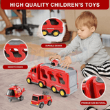 5-in-1 Push-and-Go Fire Rescue Vehicle Set with Lights & Music – Educational Transport Carrier Toy for Boys & Girls - Timbuktoon